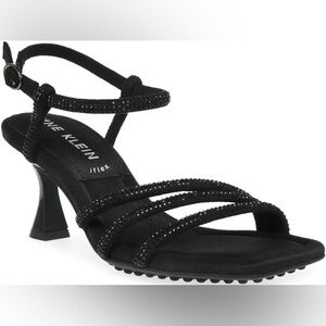 Anne Klein Black Strappy Heels, black crystal sandals, black kitten heels, 9M